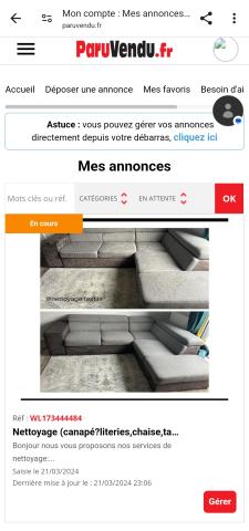 Nettoyage (canapé,literies,tapis,intérieur voiture)