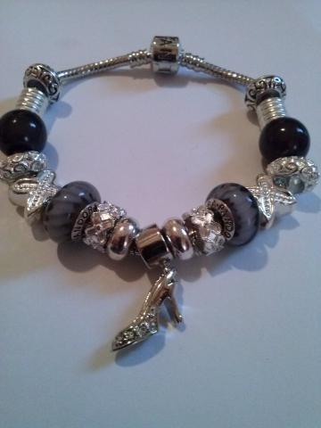 Bracelet 2 perles murano CATWOMAN en verre poinçonnée 925 argent