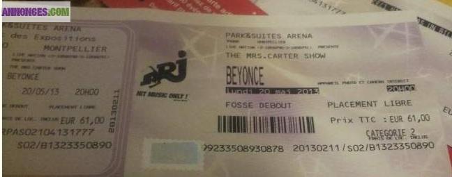 2 places en fosse pour BEYONCE à Montpellier