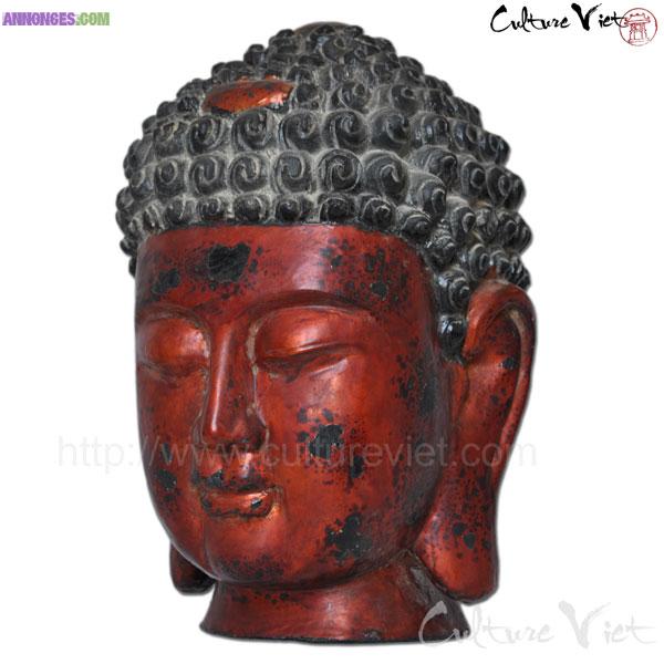 Tête de Bouddha en bois et laque du Vietnam GTBL0220