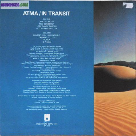 DISQUE VINYLE 33T ATMA - IN TRANSIT