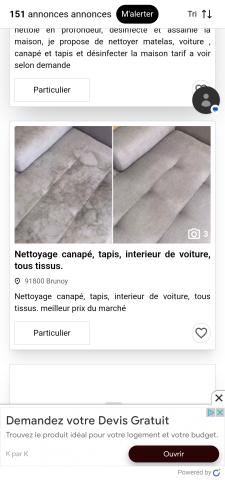 Nettoyage (canapé,literies,tapis,intérieur voiture)