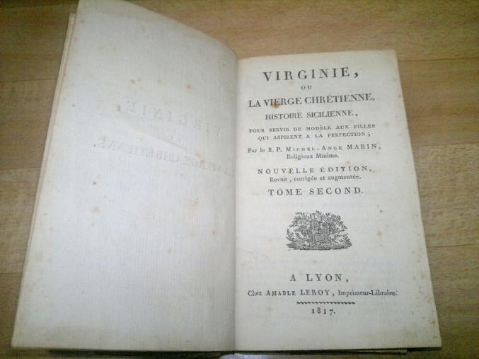 Vends livre de 1817 :  VIRGINIE (ou la vierge chretienne )