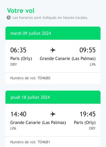 Billets d'avion Paris - Grande Canarie Juillet 2024