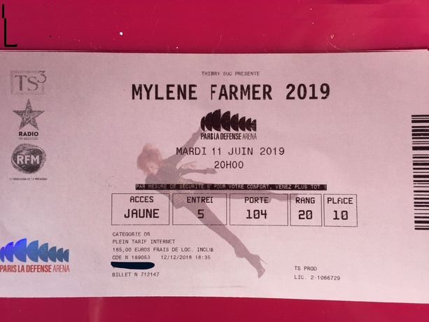 Place catégorie OR - concert 11 juin mylene farmer