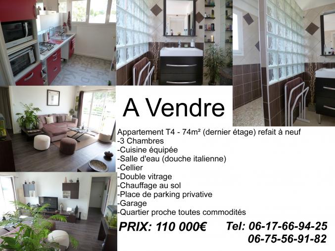 Vente appartement T4 74m2 + garage