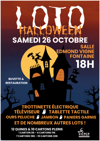 LOTO Halloween, samedi 26 Octobre 2024, 18H Salle Edmond Vigne FONTAINE (38)