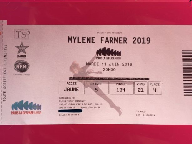 Place catégorie OR - concert 11 juin mylene farmer