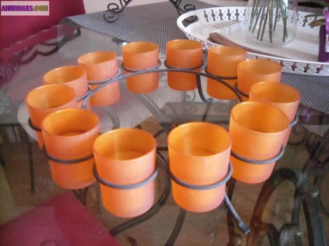 Photophore 12 pots orange en fer forgé URGENT (déménage)