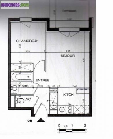 T2 de 37m² RDC dans résidence récente clôturées avec jardin 450 €/mois